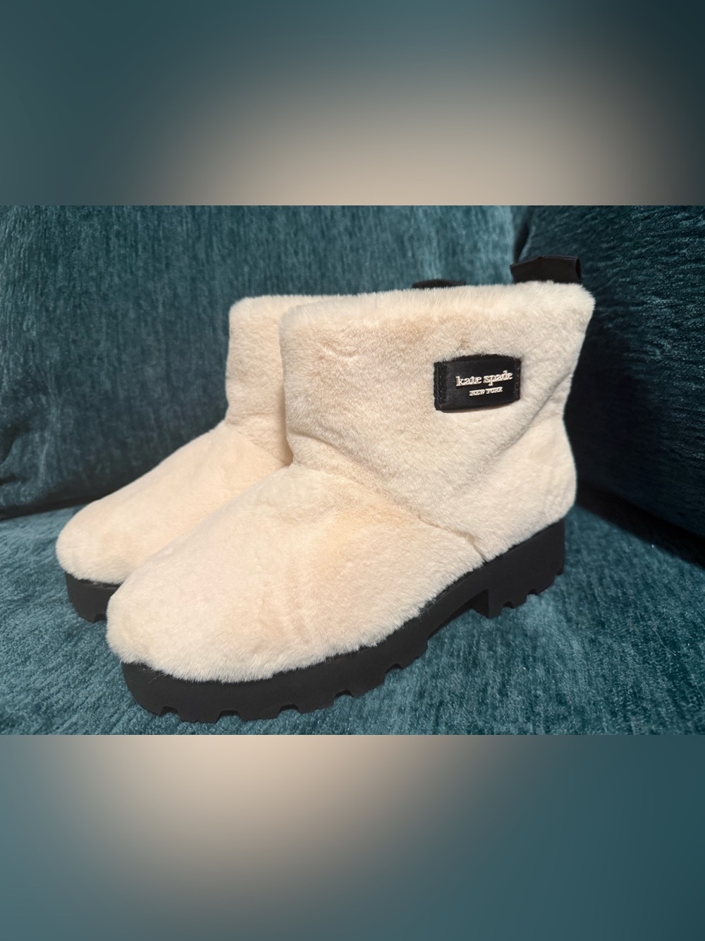 Kate Spade-Puffed Faux Fur Pull-on Booties cream/ivory (8.5) New